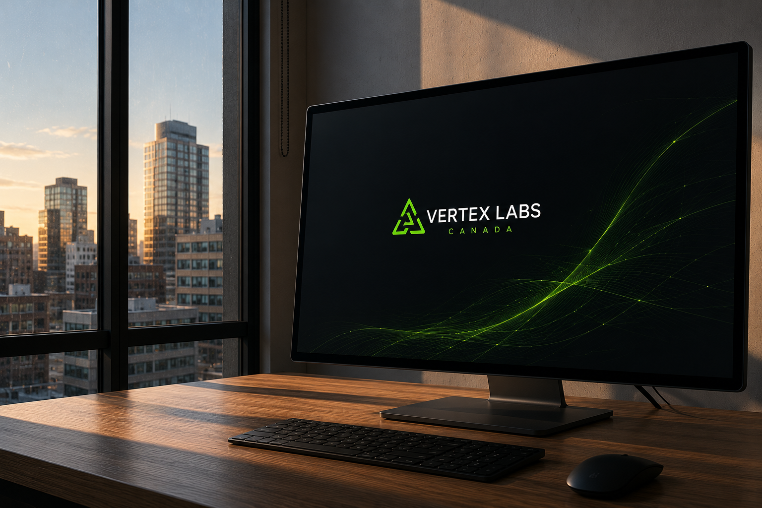 Vertex Labs Canada website displayed on a modern workspace monitor